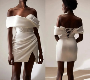Sexy Off the Shoulder Short Wedding Party Dresses Sleeves Mini Modern Bride Party Gowns Robe de marriage Formal Dress Custom Color