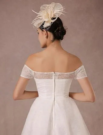 Vintage Short Lace Wedding Dress Modern Bow Satin Court Train Sleeves Bridal Gowns Bridal Gown Princess White Vestido De Novia Mermaid Satin
