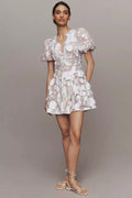 Selene Short-Sleeve V-Neck 3D Floral Lace Mini Dress