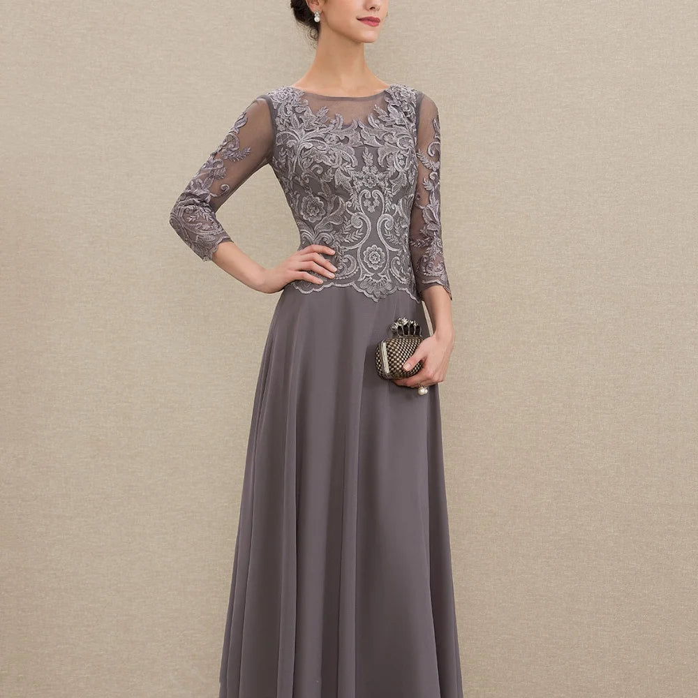 Customized Elegant Chiffon Dress Half Sleeves A Line Lace Wedding Party Gowns Formal Ankle Length Mother Dresses For Bride