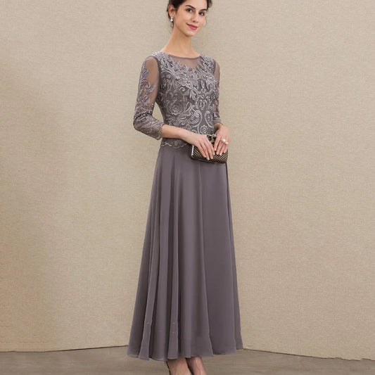 Customized Elegant Chiffon Dress Half Sleeves A Line Lace Wedding Party Gowns Formal Ankle Length Mother Dresses For Bride as picture