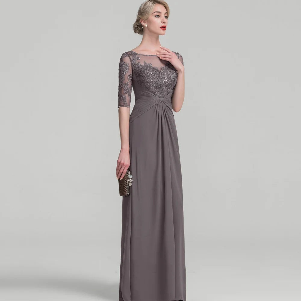 Mother Of The Bride Dress - Formal Customized Mother of Dresses Appliques Evening Gowns A Line Elegant Party Dress Lace Half Sleeve robes invitée mariage
