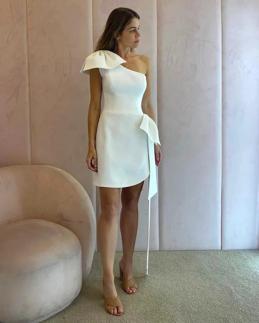 Short Wedding Dresses For Women One Shoulder Bow Wedding Party Dress Mini Formal Banquet Gown Bride Dress