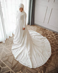 Elegant Muslim Wedding Dresses Long Sleeve A-Line Hajab Bridal Dress Vestido De Noiva 2024 Dubai Arabic Bridal Gowns WHITE