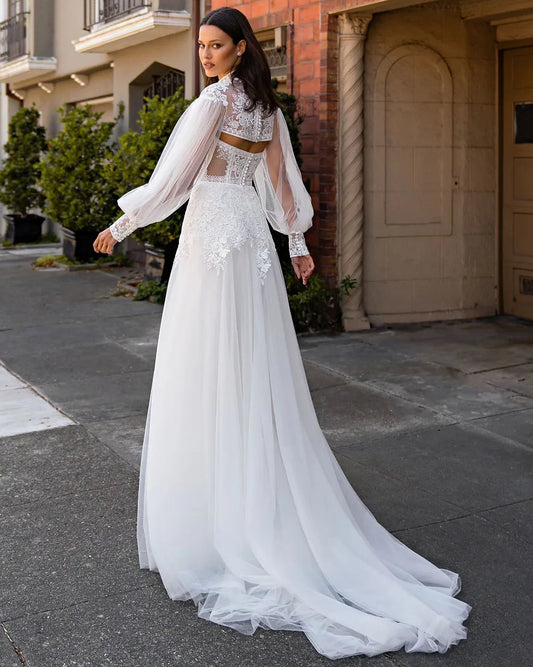SoDigne Luxury Boho Wedding Dresses Lace Appliques Mermaid Bride Dresses With Detachable Jacket Side Split Bridal Gown Gown
