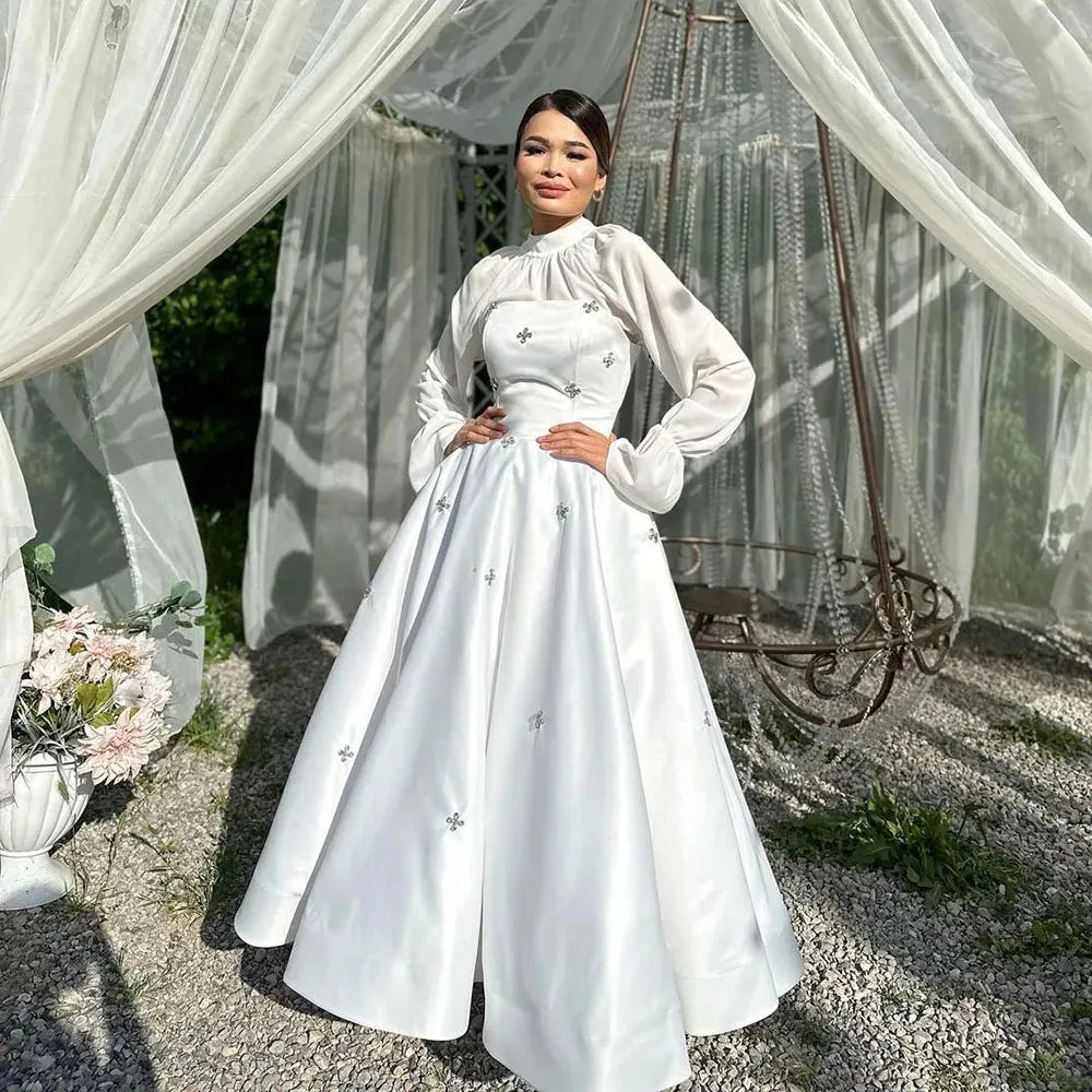 Abiti da sposa musulmani vintage Abiti da sposa a trapezio con scollo