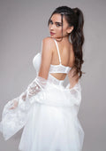 Elegant Two-Pieces Lace Mini Bride Robe For Wedding Sexy Flare Sleeves Soft Tulle Bridal Shower Dress Women Night Gwon