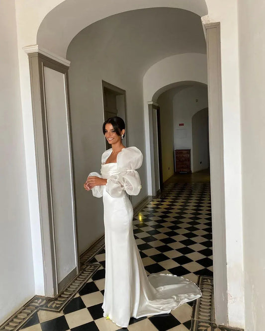 Simple Mermaid Wedding Dresses Halter Boho Wedding Bride Gown Sexy Backless Soft Satin Bridal Dress Robe De Mariee