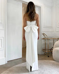 White Wedding Dresses With Detachable Train Bow Sweetheart Wedding Gowns Women Satin Button Elegant Bridal Gowns