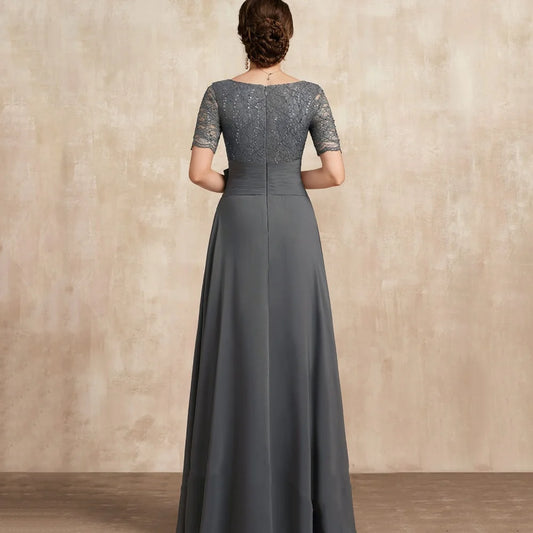 Mother Of The Bride Dress - Formal V Neck Evening Gowns A Line Elegant Bride Party Dress Lace Bow robes invitée mariage