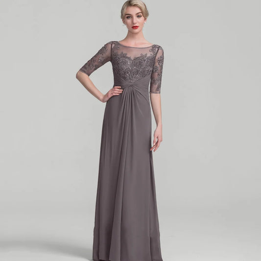 Mother Of The Bride Dress - Formal Customized Mother of Dresses Appliques Evening Gowns A Line Elegant Party Dress Lace Half Sleeve robes invitée mariage picture color