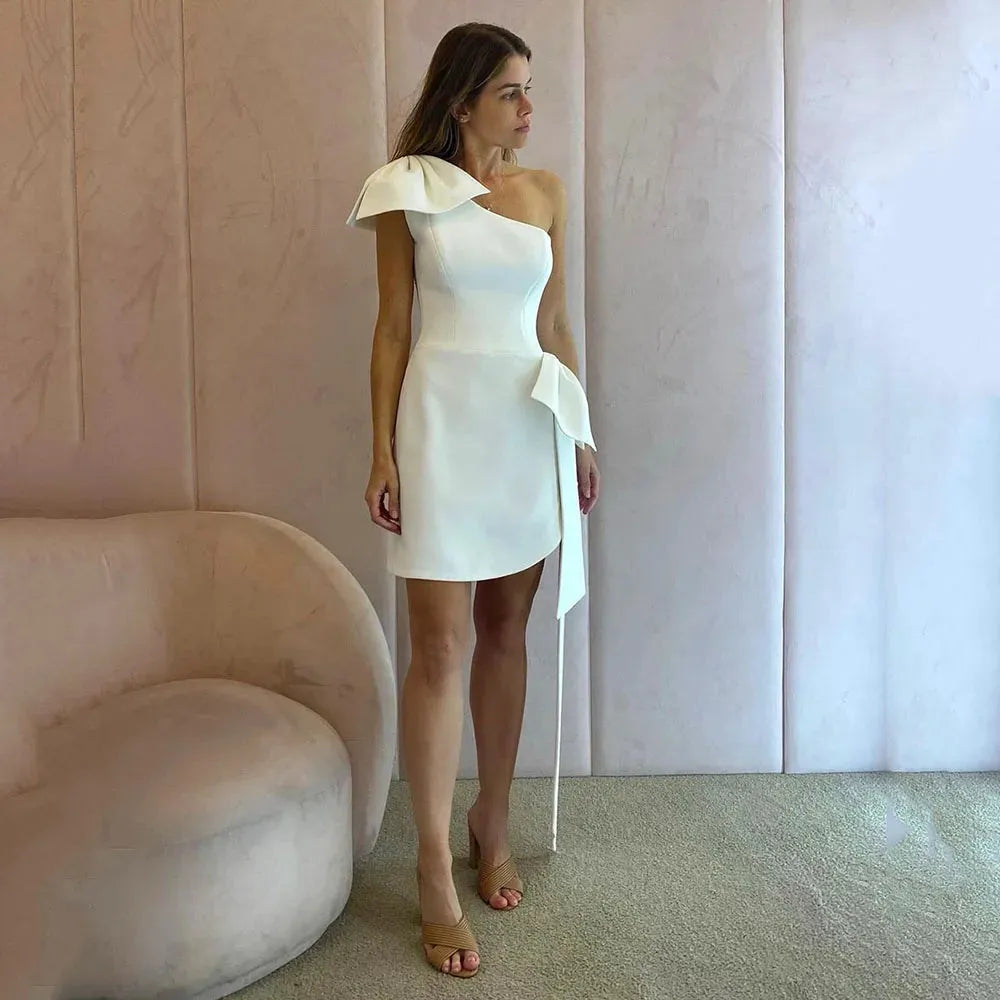 Short Wedding Dresses For Women One Shoulder Bow Wedding Party Dress M
