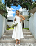 Tea length Wedding Gowns One Shoulder Bow Satin Wedding Party Dress Elegant Simple Women Bridal Gown