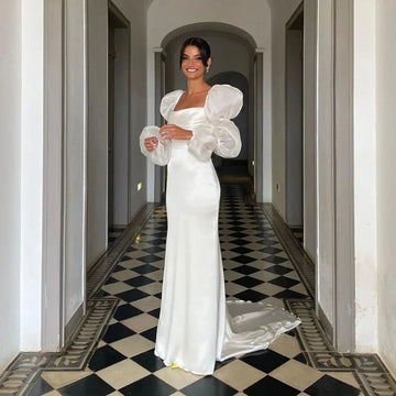 Simple Mermaid Wedding Dresses Halter Boho Wedding Bride Gown Sexy Backless Soft Satin Bridal Dress Robe De Mariee White
