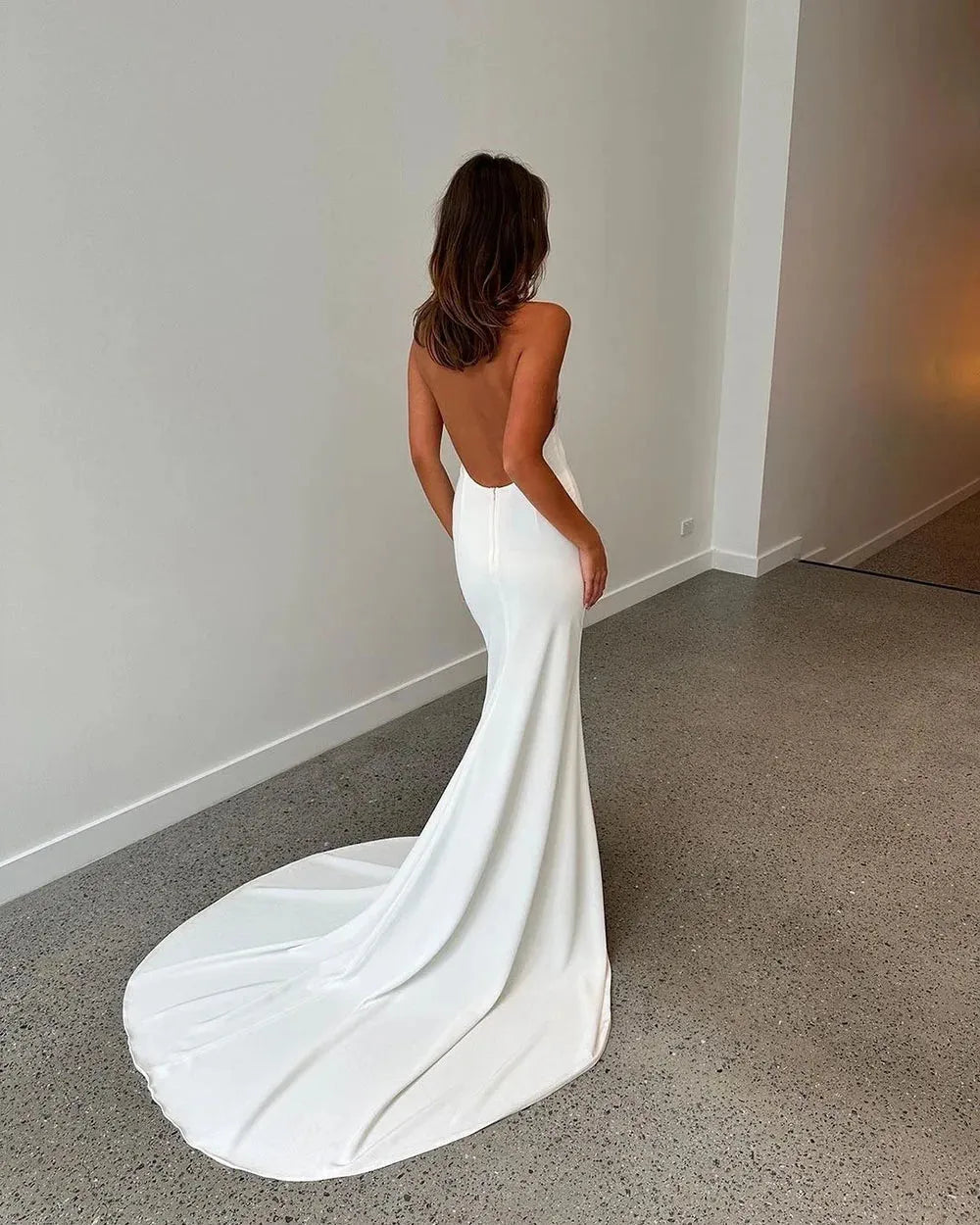 Simple Mermaid Wedding Dresses Halter Boho Wedding Bride Gown Sexy Backless Soft Satin Bridal Dress Robe De Mariee