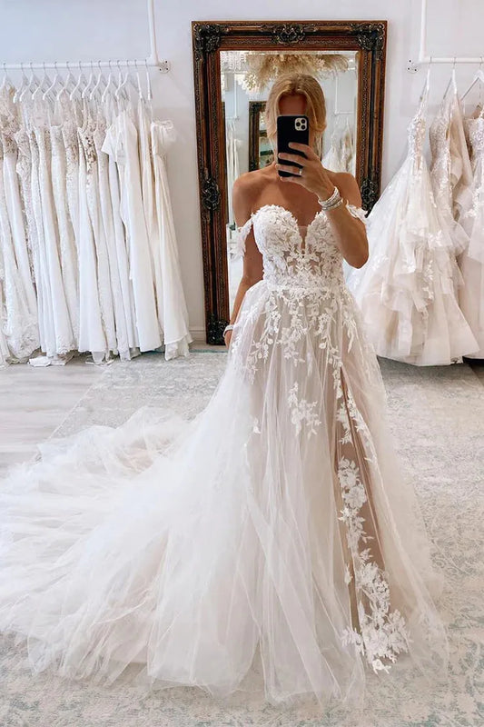 Sweetheart Slit Wedding Dress A-Line Tulle Bride Gown Custom Made Elegant Vestidos De Novia Robe De Mariée