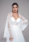 Elegant Two-Pieces Lace Mini Bride Robe For Wedding Sexy Flare Sleeves Soft Tulle Bridal Shower Dress Women Night Gwon
