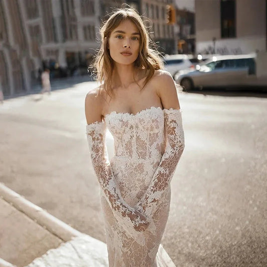 Elegant Mermaid Wedding Dress Strapless Backless Appliques Bride Gown Floor-Length Court Train Vestido De Novia For Women Floor Length