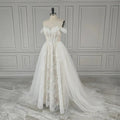 Real Photos Off Shoulder A-line 3D Flowers Lace Wedding Dress With Sequined Appliques Bride Gown For Women Custom Made