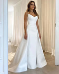 White Wedding Dresses With Detachable Train Bow Sweetheart Wedding Gowns Women Satin Button Elegant Bridal Gowns