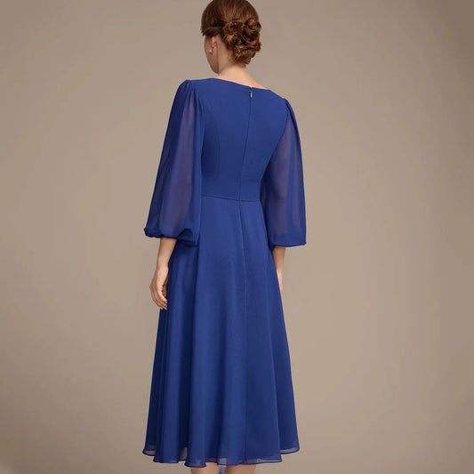 Customized Mother of Dresses Simple A Line Evening Gowns Lantern Sleeve Elegant Crytal Bride Party Dress robes invitée mariage