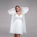 Elegant Two-Pieces Lace Mini Bride Robe For Wedding Sexy Flare Sleeves Soft Tulle Bridal Shower Dress Women Night Gwon As Picture