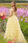 Amanda Spring Light Yellow Prom Dress Handmade Multilayer Formal Occasion Dresses Sweet 3D Flower Puffy Party Dress