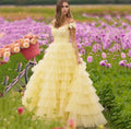Amanda Spring Light Yellow Prom Dress Handmade Multilayer Formal Occasion Dresses Sweet 3D Flower Puffy Party Dress