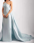 Light Blue Robes De Soirée Halter Neck Mermaid Detachable Train Prom Dresses Sleeveless Floor-length Wedding Dress