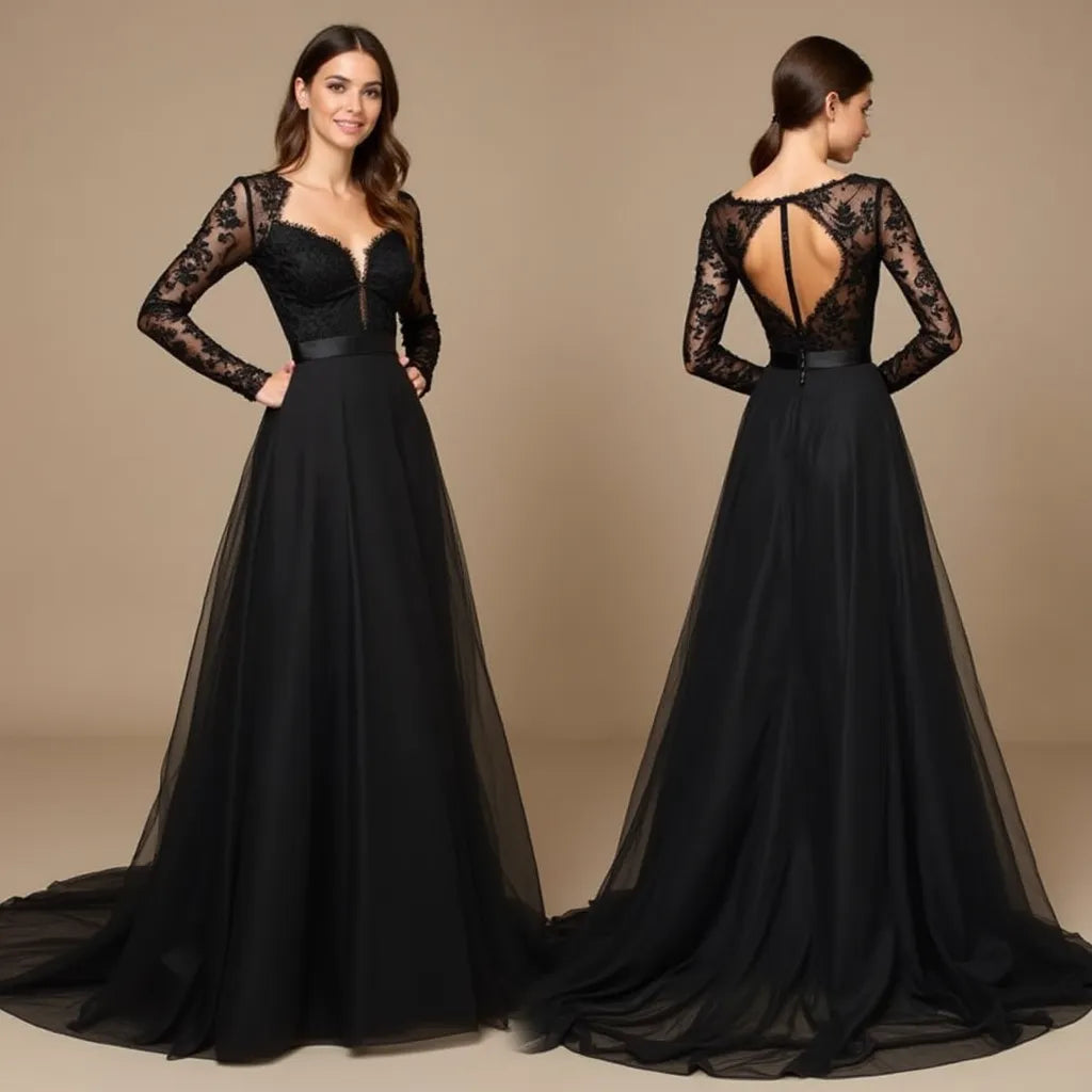 Ethereal Black Gothic Wedding Dress Bridal Gown for Magical Wedding Ex