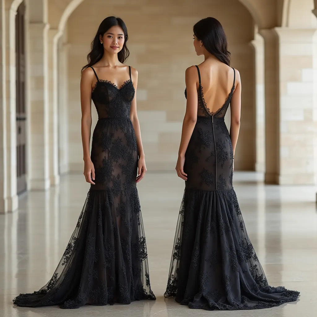 Luxurious Sleek Black Wedding Dress Gown for Elegant Bride