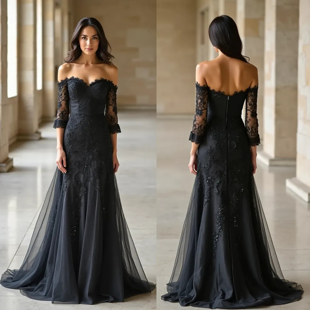 Modern Gothic Black Wedding Dress with Statement-Making Silhouette and