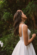 Simple Square Collar Satin Wedding Dress With Belt Elegant Back Up Spaghetti Straps A-Line Bridal Gown Robe De Mariee