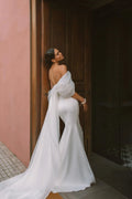 Elegant Sweetheart Mermaid Wedding Dress Women White Off The Shoulder Open Back Satin Bridal Gown Sweep Train Vestidos De Novia