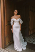Elegant Sweetheart Mermaid Wedding Dress Women White Off The Shoulder Open Back Satin Bridal Gown Sweep Train Vestidos De Novia