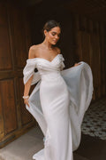 Elegant Sweetheart Mermaid Wedding Dress Women White Off The Shoulder Open Back Satin Bridal Gown Sweep Train Vestidos De Novia