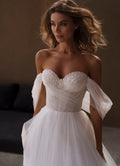 Sexy Strapless Wedding Dress Beads Corset A-Line Tulle Floor-Length Boho Beach Bride Gown Custom Sweep Train Gala Party Dress