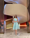 Hearty Mint Green Prom Dress Organza One Shoulder Tiered Party Knee Length Princess Growns