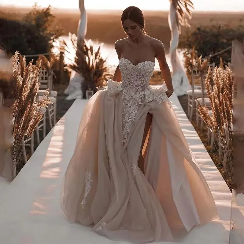 Tulle Beach Scoop Neck Wedding Dress Applique Bride Gown Summer Holiday Boho Wedding Dresses Vestidos De Noiva