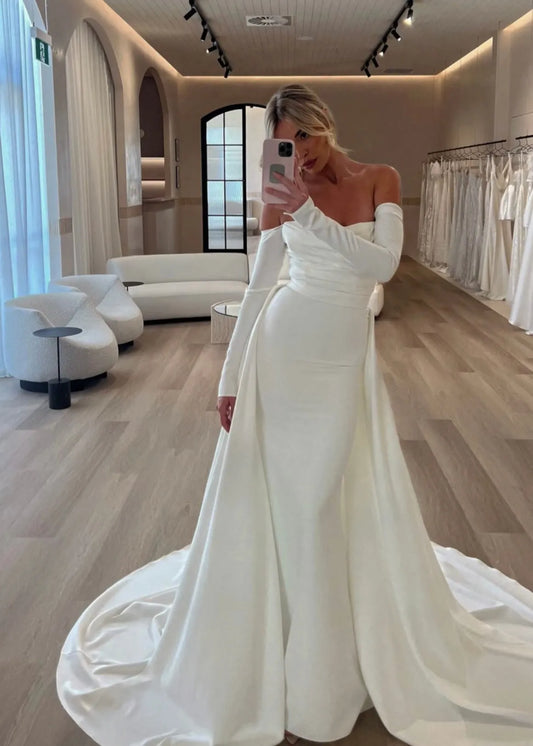 Sweetheart Wedding Dress Mermaid Soft Satin Bridal Gowns Chamring Romoveable Vestido De Novia Detachable Skirt Simpm Civil Robe