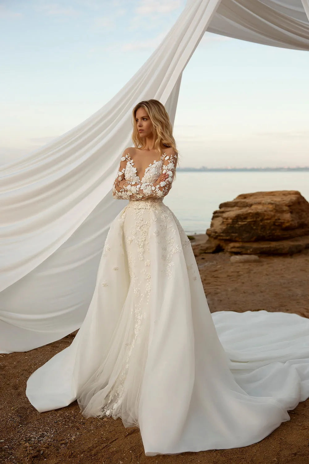 Darla Luxury 3D Floral Mermaid Wedding Dresses Long Sleeve Scoop Neck Lace Appliques Bridal Gowns Vestidos De Novia Custom