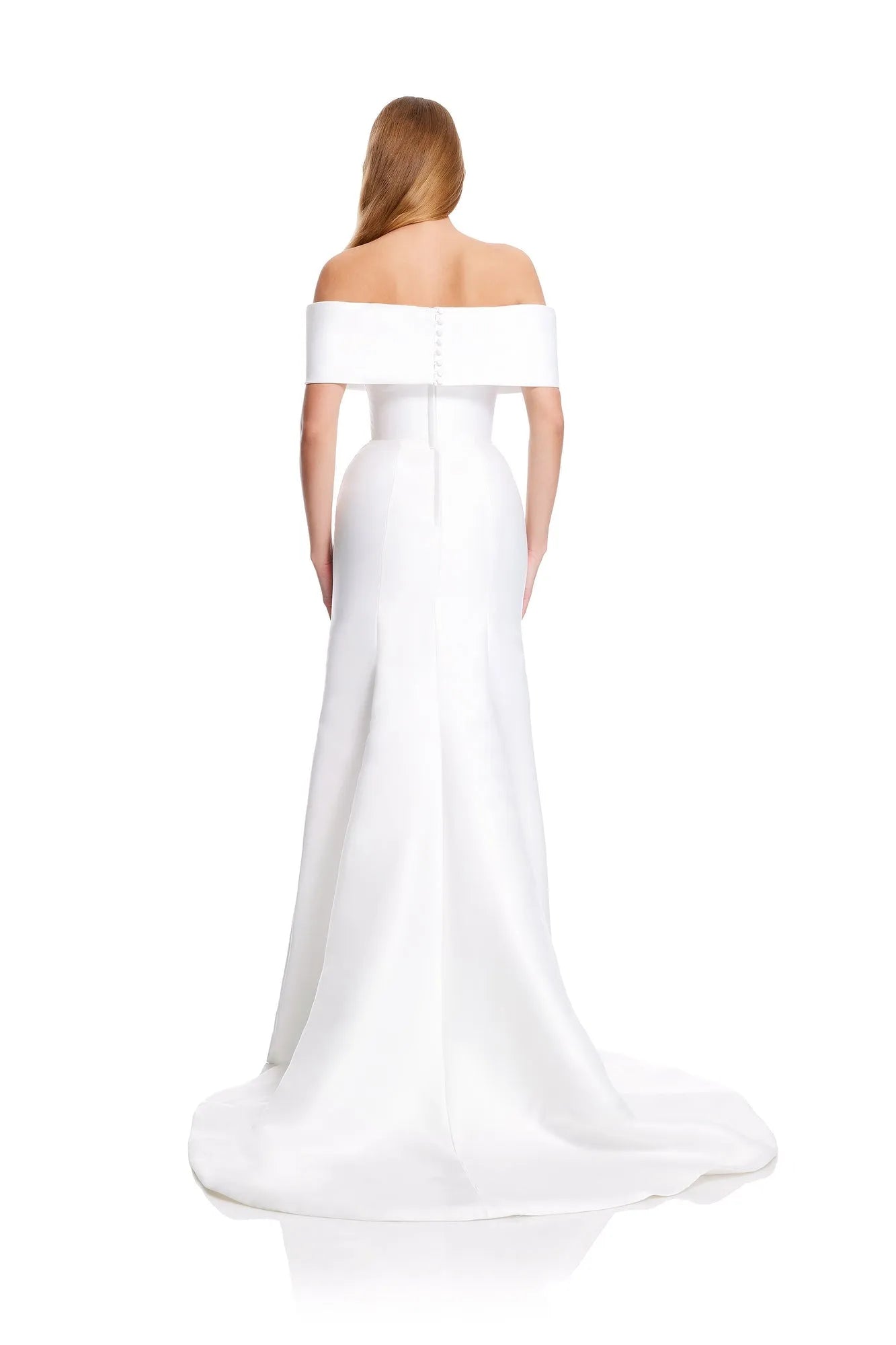 Luxury Solid Wedding Dresses Off The Shoulder V Neck Satin Mermaid Evening Prom Dress With Train Bride Gowns