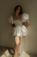 Satin Short Lantern Sleeve Simple Mini After Party Wedding Dress Square Neck Ribbon Cute Bridal Gowns Custom Made