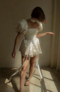 Satin Short Lantern Sleeve Simple Mini After Party Wedding Dress Square Neck Ribbon Cute Bridal Gowns Custom Made
