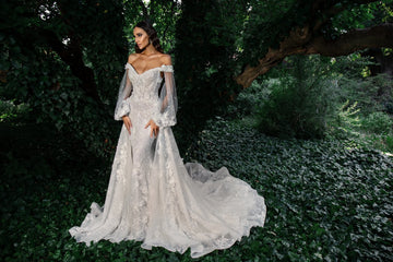 Exquisite Wedding Dresses For Women Graceful Bridal Gowns Lace Appliques Long Puff Sleeves V-Neck Pretty Vestidos De Novia