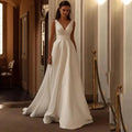 Simple Wedding Dresses A-Line Satin Bridal Gowns Sexy Sleeveless V-Neck Elegant Robes For Formal Party Vestidos De Novia