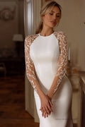 Vintage Soft Satin Mermaid Wedding Dresses Illusion Lace Long Sleeves Bride Dress Custom Made Boho Rode De Morrie