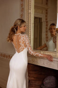 Vintage Soft Satin Mermaid Wedding Dresses Illusion Lace Long Sleeves Bride Dress Custom Made Boho Rode De Morrie