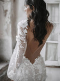 Bohemia Mermaid Wedding Dresses Backless Long Sleeves Bridal Gowns 3D-Floral Appliques Illusion Bride Dresses Custom Made