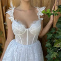 Sweetheart Butterflies Spaghetti Straps Short Wedding Dress Lace Sleeveless Above Knee Lace Up Back Bridal Gown